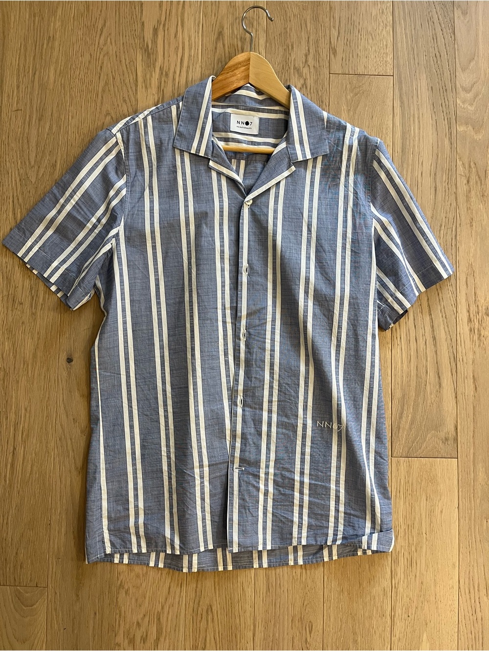 NN07 No Nationality Camp Collar Shirt Blue Cream Stripe M